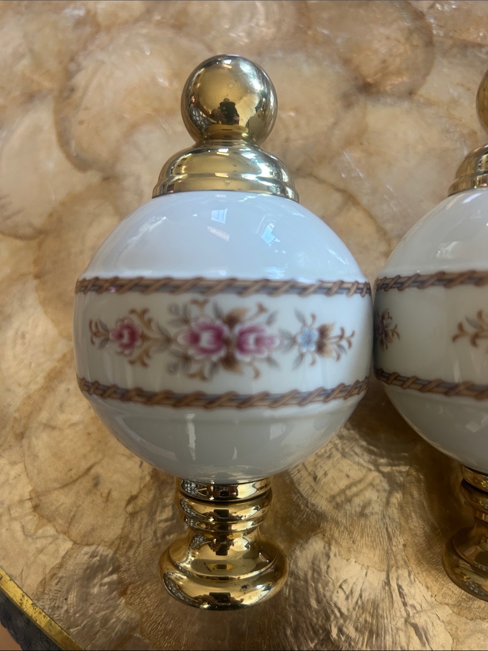 Porcelain and Gold Floral Cabinet Knobs - Set of 4